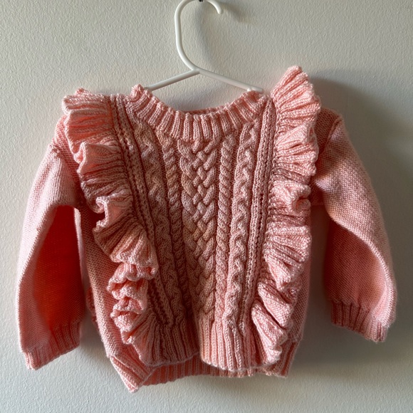 Hand Crafted Other - Gorgeous pink ruffled handmade baby sweater.